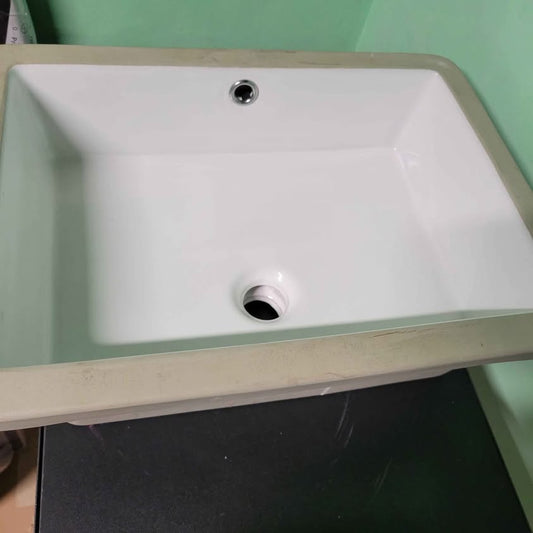 Rectangular Porcelain Ceramic Bathroom Sink Undermount, Freestanding, White