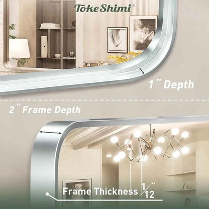 TokeShimi Espejo de baño plateado cepillado de 30 x 36 pulgadas para p...