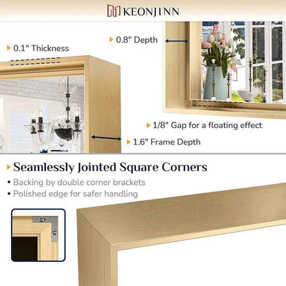 Keonjinn Espejo de baño dorado de 40 x 30 pulgadas, espejo con marco d...