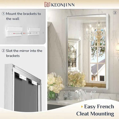 Keonjinn Espejos de baño de plata cepillada para pared, 24 x 32 pulgad...