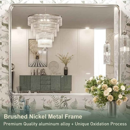TokeShimi Espejo de baño plateado cepillado de 30 x 36 pulgadas para p...