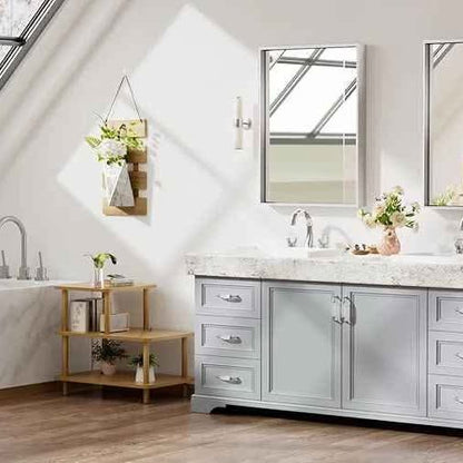 Keonjinn Espejos de baño de plata cepillada para pared, 24 x 32 pulgad...