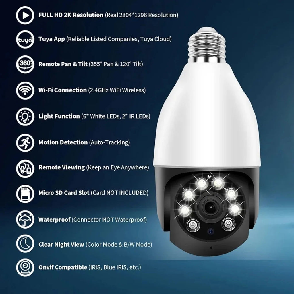 -Panoramic Bulb Security Camera, FHD 2K Wireless Wi-Fi...