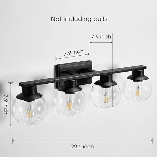 Pazala Lámpara de tocador negra mate para baño, 4 luces, lámpara de pa...