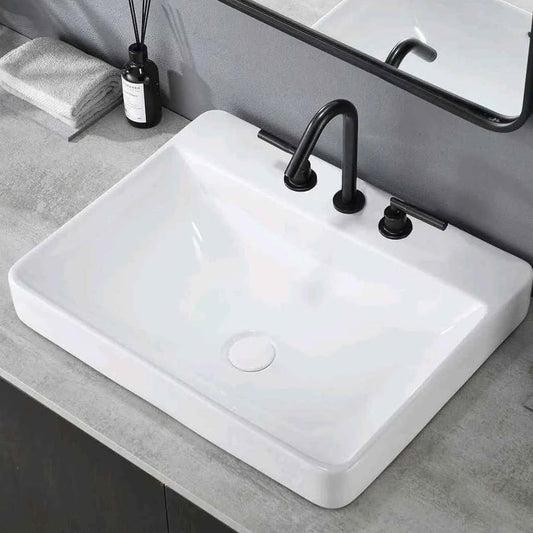 Large 23 x 18 inch rectangular porcelain ceramic bathroom sink...