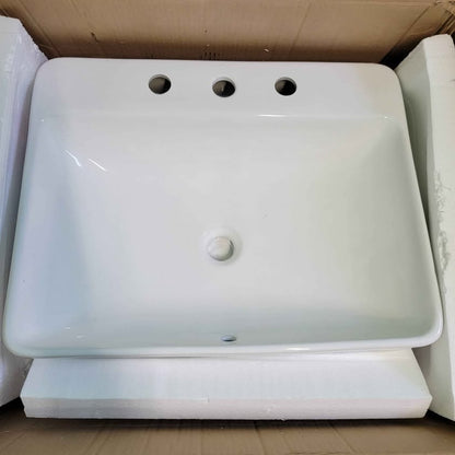 Large 23 x 18 inch rectangular porcelain ceramic bathroom sink...