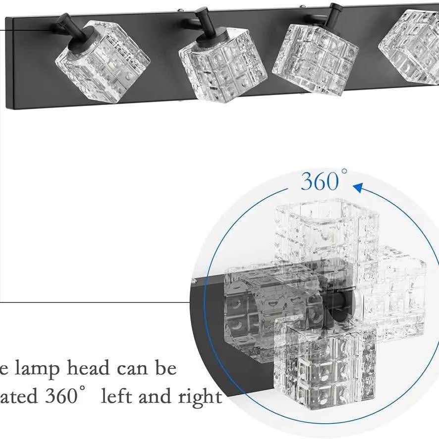 Lámpara Ralbay de tocador de cristal – 4 LED modernas luces de tocador d...