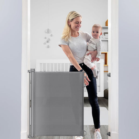 Papablic Puerta retráctil para bebé, 33 pulgadas de alto, se extiende hasta 71 pulgadas de ancho