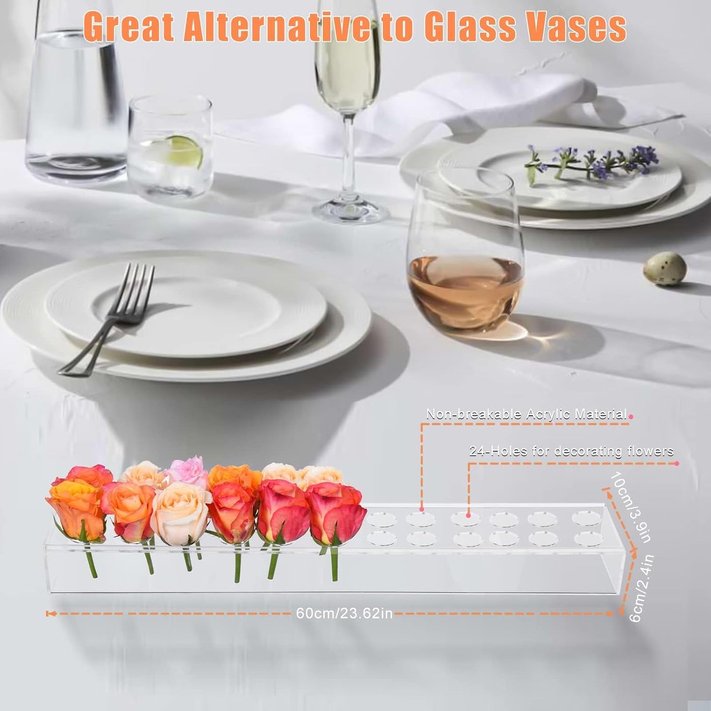 MMH Florero de acrílico transparente rectangular para mesa de comedor,...