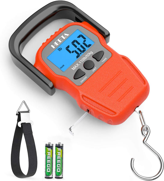 HEETA Báscula de pescado con pantalla LCD retroiluminada, hasta 110 li...