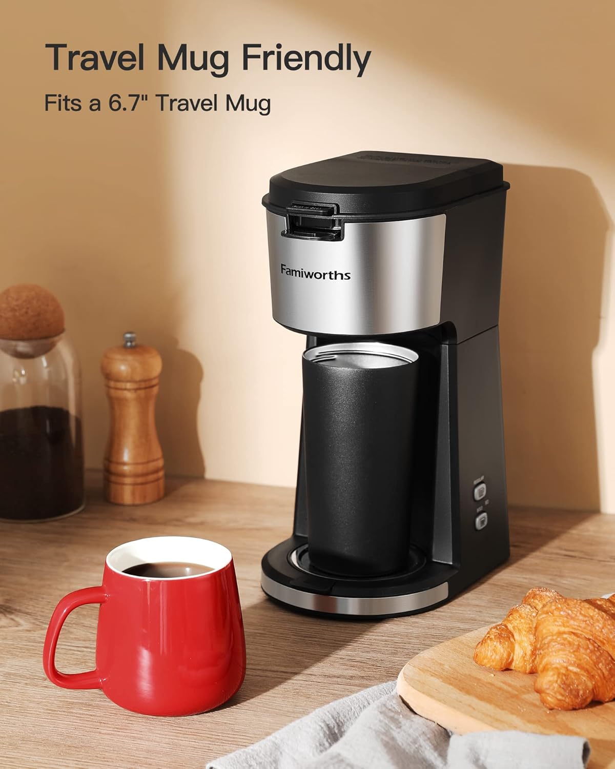 Famiworths Cafetera de una sola porción para taza K y café molido, con...