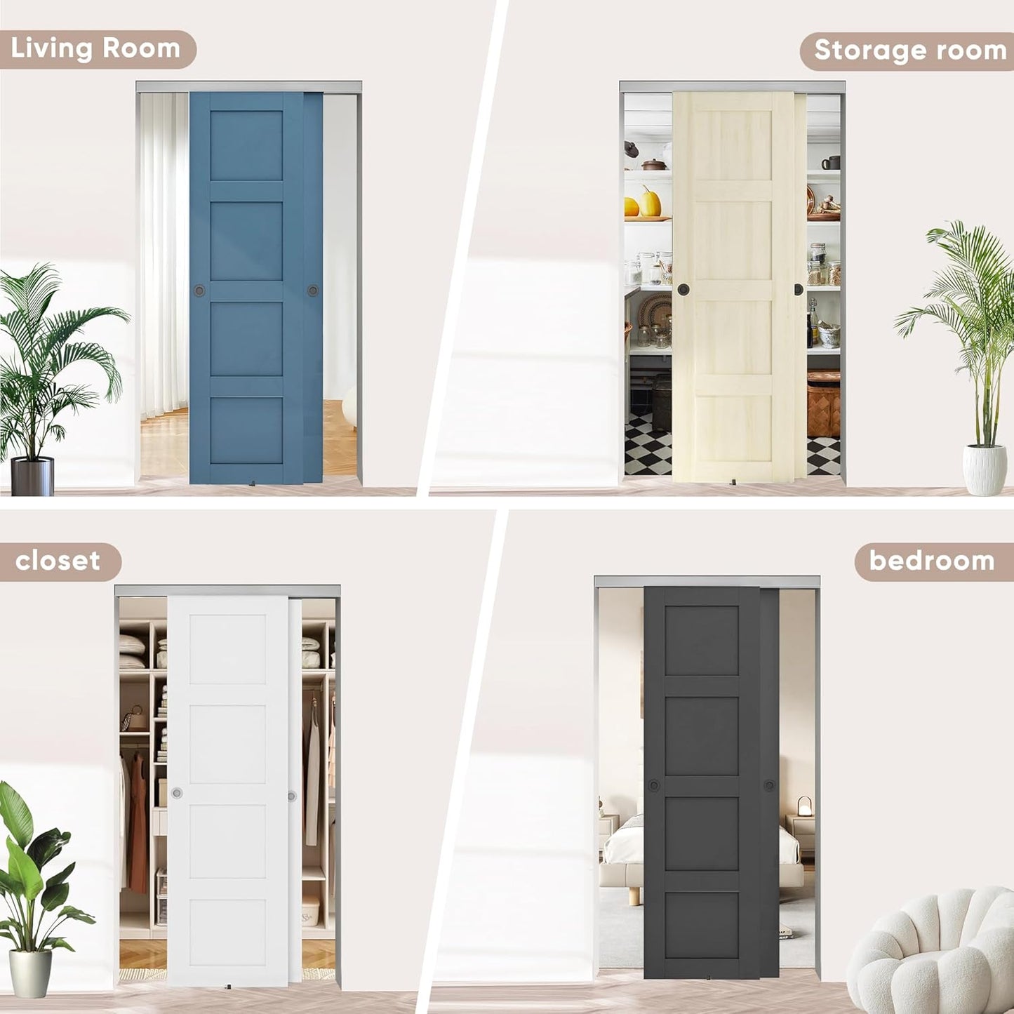 JUBEST Herrajes de puerta corrediza de derivación de 5 pies/...