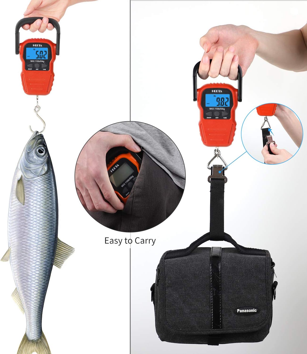 HEETA Báscula de pescado con pantalla LCD retroiluminada, hasta 110 li...