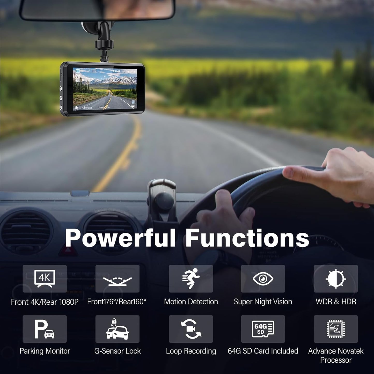 Front Rear Dashcam with 64G SD Card