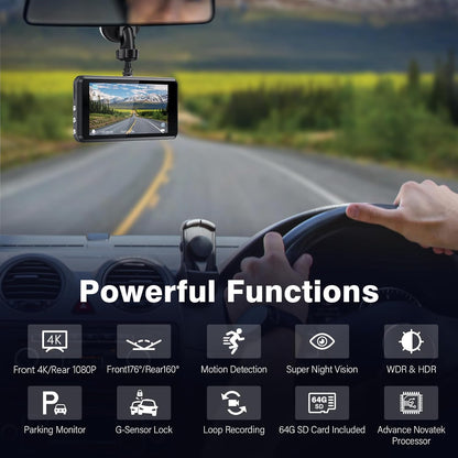 Front Rear Dashcam with 64G SD Card