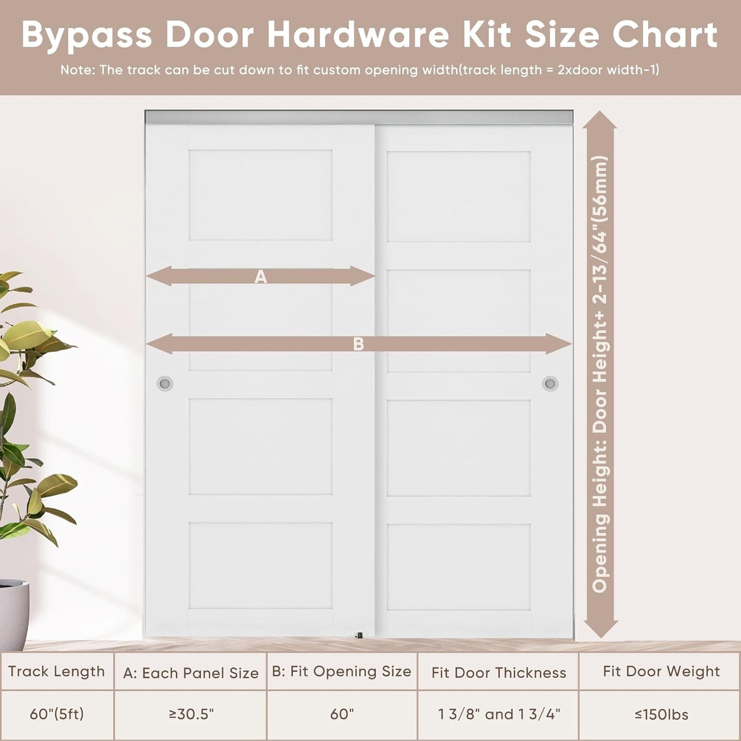 JUBEST Herrajes de puerta corrediza de derivación de 5 pies/...