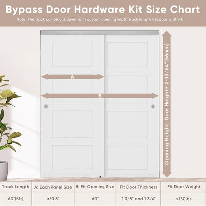 JUBEST Herrajes de puerta corrediza de derivación de 5 pies/...