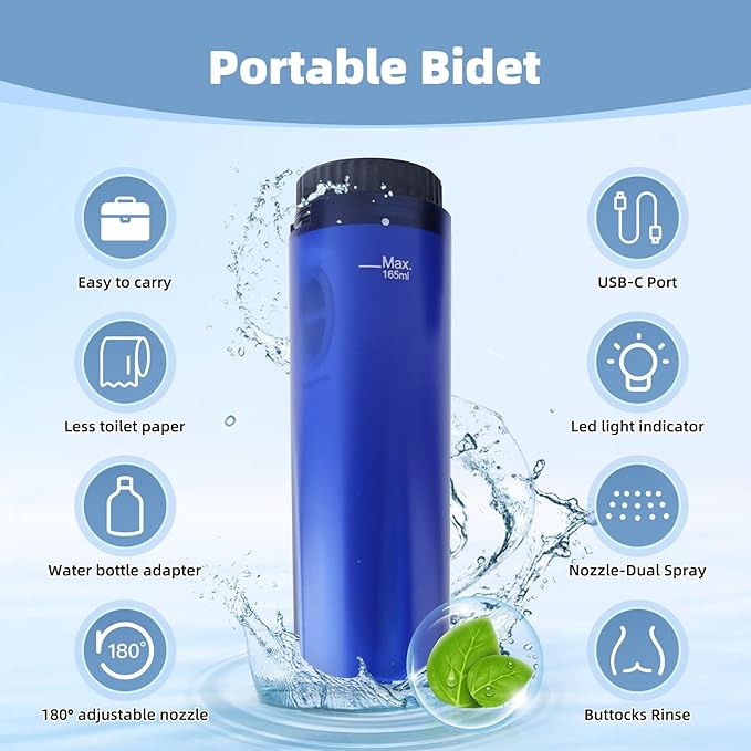 Hibbent Bidé portátil práctico inodoro – Bidé eléctrico con cable USB ...