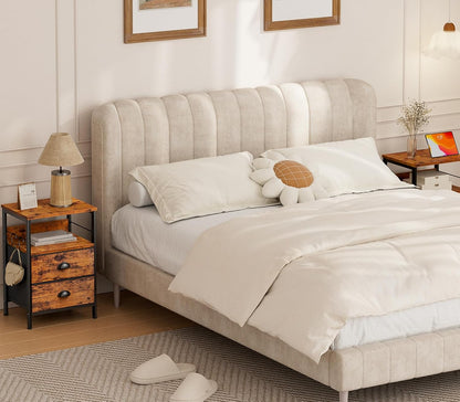 Mesita de noche Furologee con 2 cajones de tela, mesa auxiliar, mesa a...