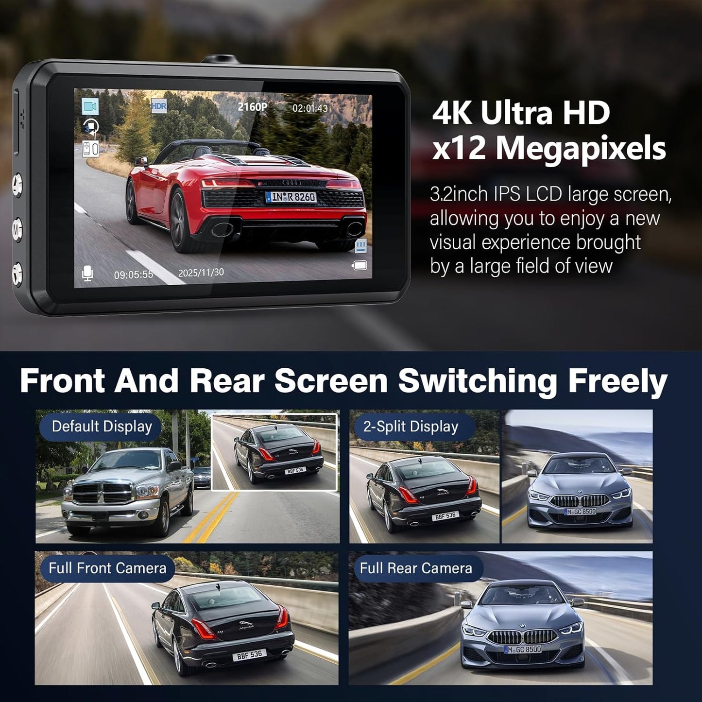 Front Rear Dashcam with 64G SD Card