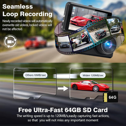 Front Rear Dashcam with 64G SD Card