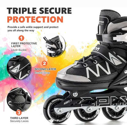 2PM SPORTS Patines en línea ajustables para niñas con ruedas de luz co...