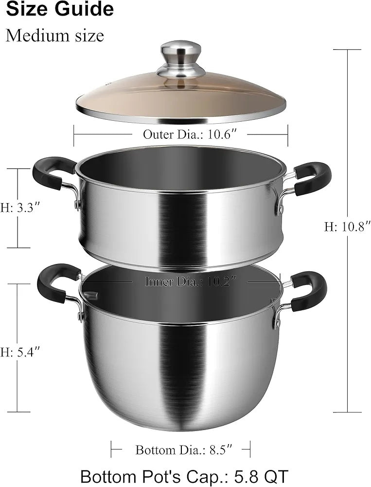 VENTION - Vaporera de 2 niveles para cocinar, vaporera de verduras de ...