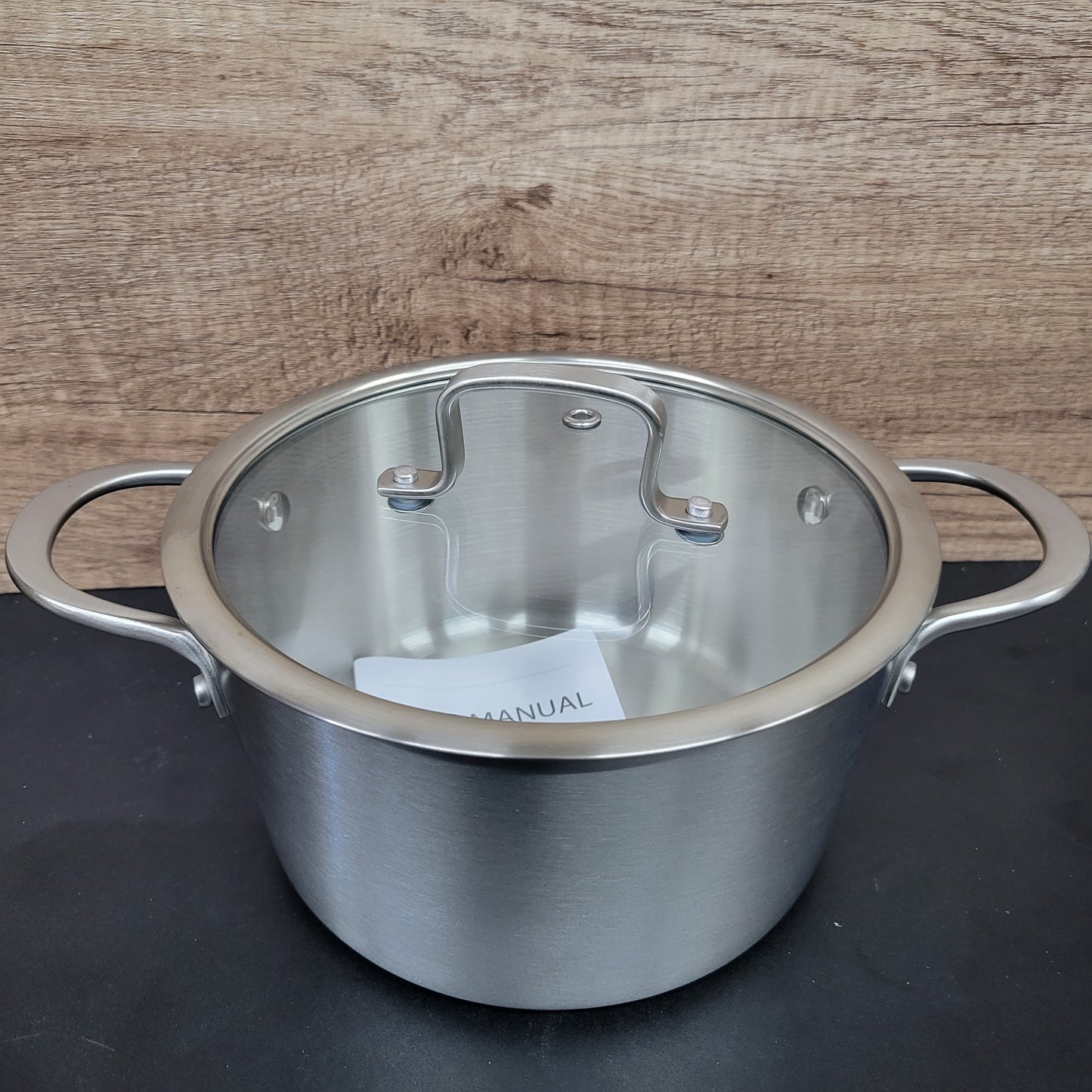 Olla de inducción de acero inoxidable con tapa de vidrio de 3 cuartos ...