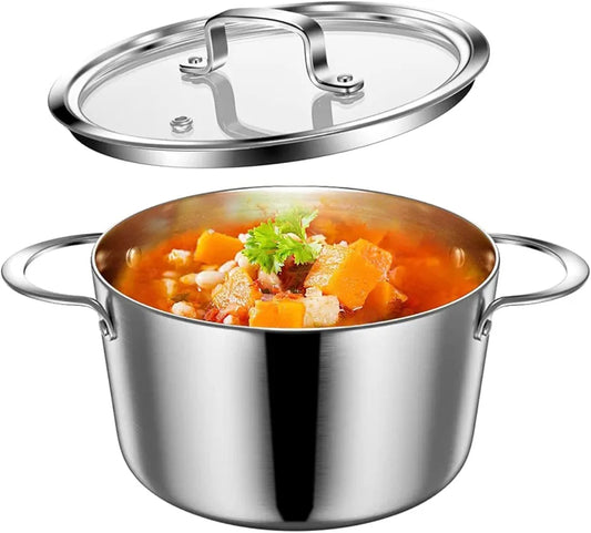 Olla de inducción de acero inoxidable con tapa de vidrio de 3 cuartos ...