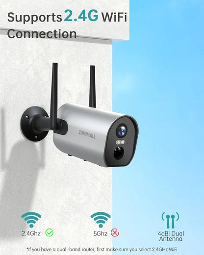 A ZUMIMALL - Cámara de vigilancia WiFi inalámbrica para exteriores 2K, f...