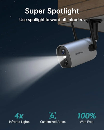 A ZUMIMALL - Cámara de vigilancia WiFi inalámbrica para exteriores 2K, f...