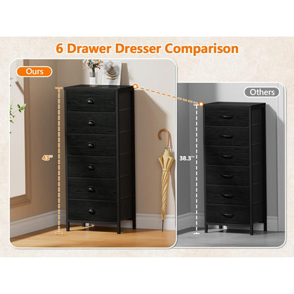 Furnulem Tall Chest of Drawers with 6 Drawers, Vertical Nightstand and Storage Trunk for...