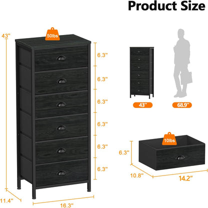 Furnulem Tall Chest of Drawers with 6 Drawers, Vertical Nightstand and Storage Trunk for...
