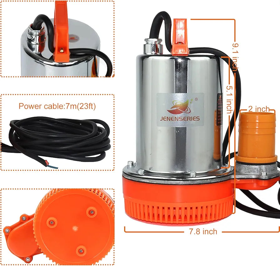 Bomba de agua solar de 300 W CC 12 V, cabeza máxima de 39 pies, flujo ...