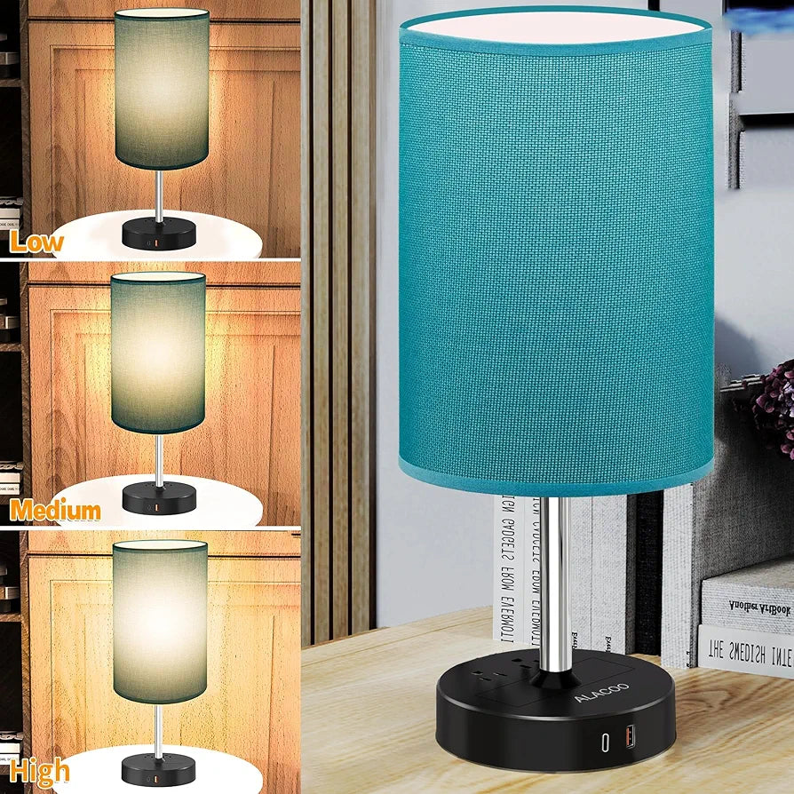 Lámpara de mesa de noche verde con puertos de carga USB A + C y salida...