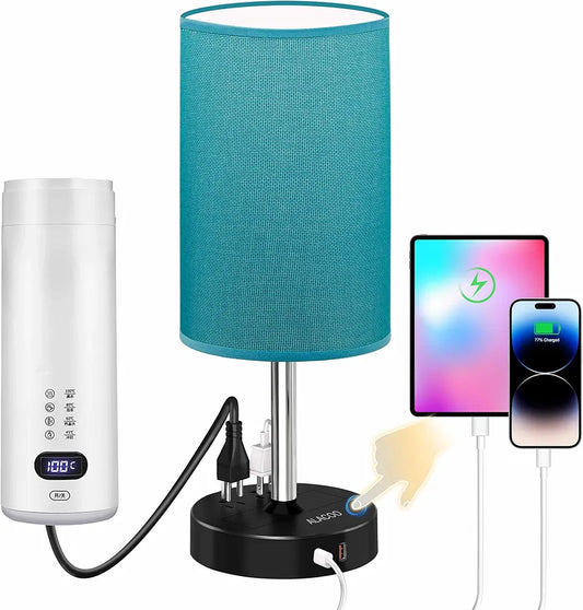 Lámpara de mesa de noche verde con puertos de carga USB A + C y salida...