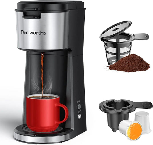 Famiworths Cafetera de una sola porción para taza K y café molido, con...