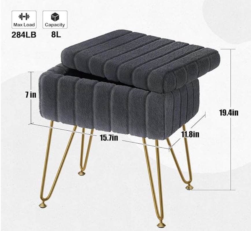 Greenstell Faux Leather Vanity Stool with Storage, 1...