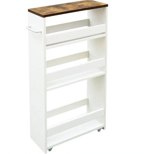 TEAMIX Carrito de Almacenamiento Delgado Blanco de 4 Niveles con asa, ...