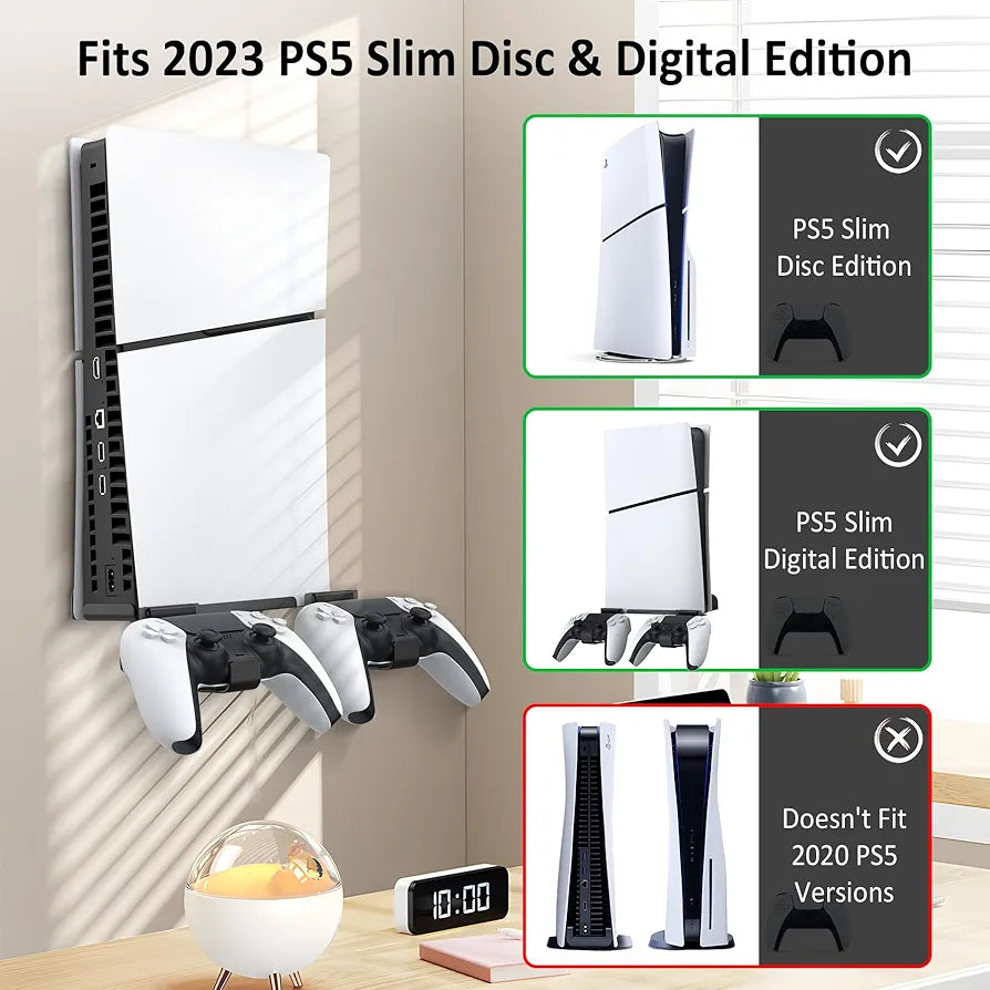 Nepagz Juego Soporte de Pared PS5 Slim 2023 Consola con Soporte para M...
