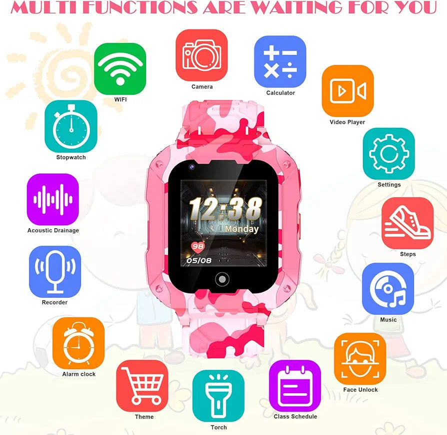 Reloj inteligente 4G para niños, reloj inteligente de camuflaje con pa...