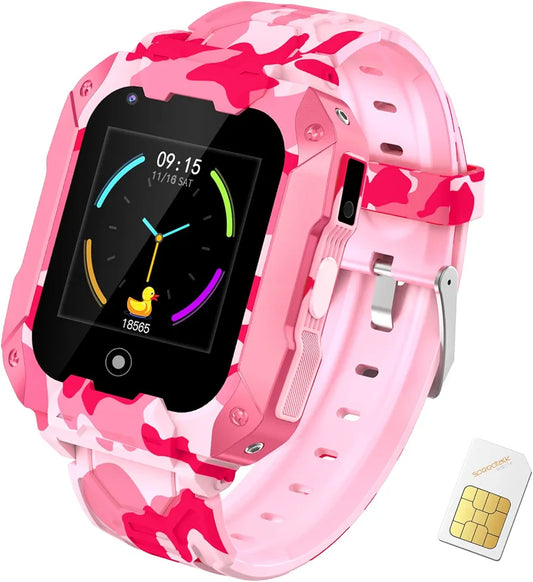 Reloj inteligente 4G para niños, reloj inteligente de camuflaje con pa...