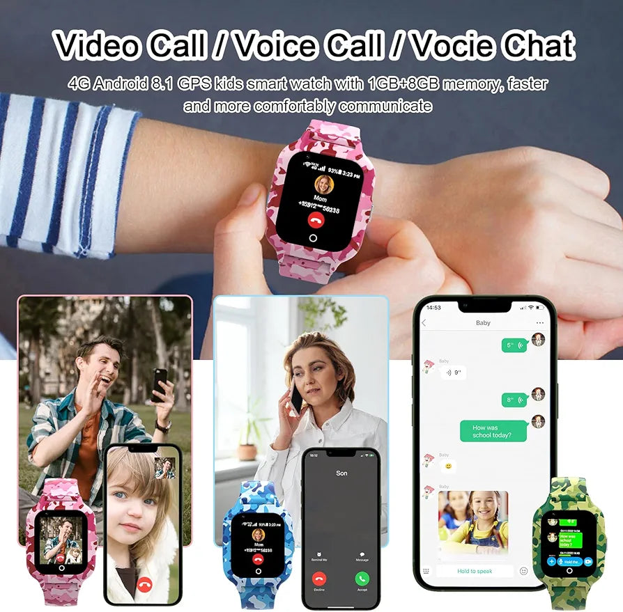 Reloj inteligente 4G para niños, reloj inteligente de camuflaje con pa...