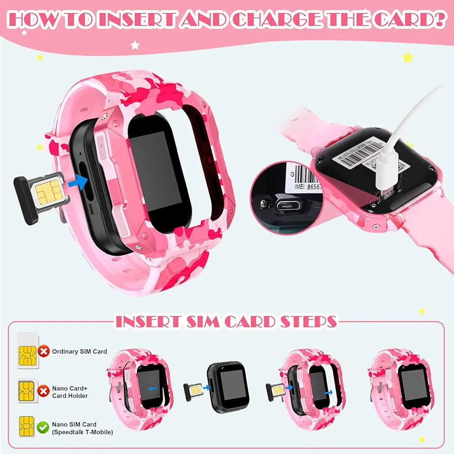 Reloj inteligente 4G para niños, reloj inteligente de camuflaje con pa...