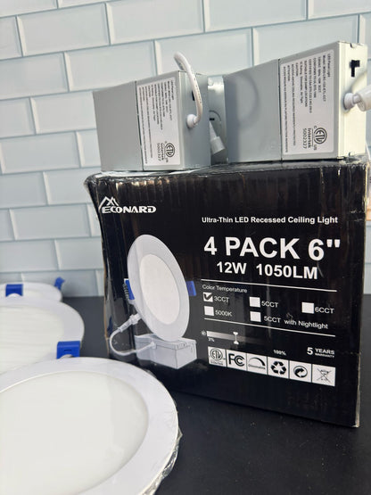 Meconard Paquete de 4 lámparas de techo empotrables LED ultrafinas de ...