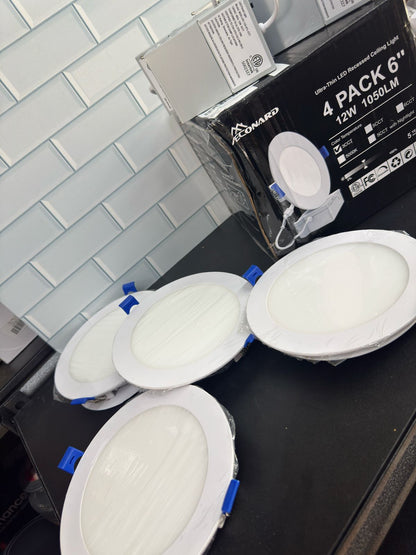 Meconard Paquete de 4 lámparas de techo empotrables LED ultrafinas de ...