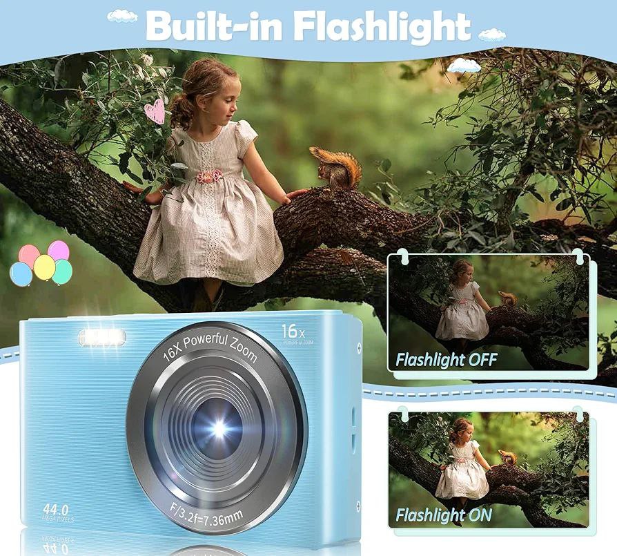 Cámara digital, FHD 4K 44MP Cámara de video para niños con tarjeta SD ...