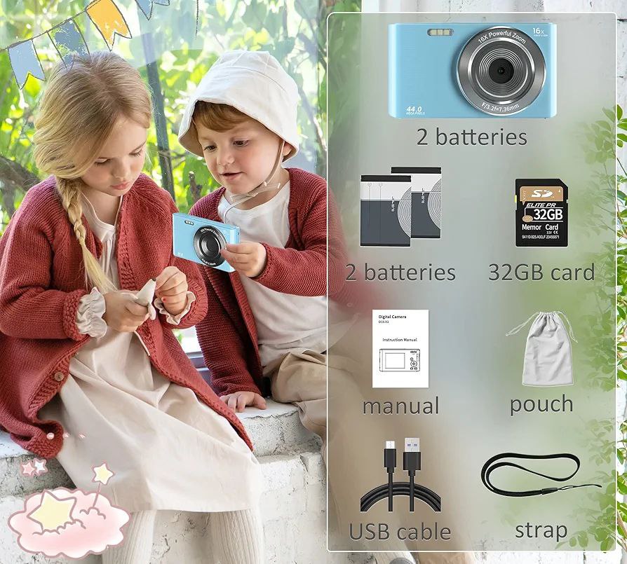 Cámara digital, FHD 4K 44MP Cámara de video para niños con tarjeta SD ...