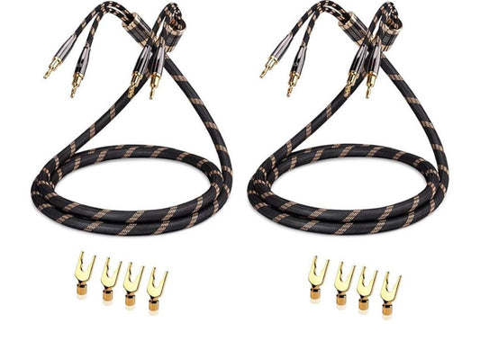 SKW Un par de cables de altavoz audiófilo, conector convertible chapad...