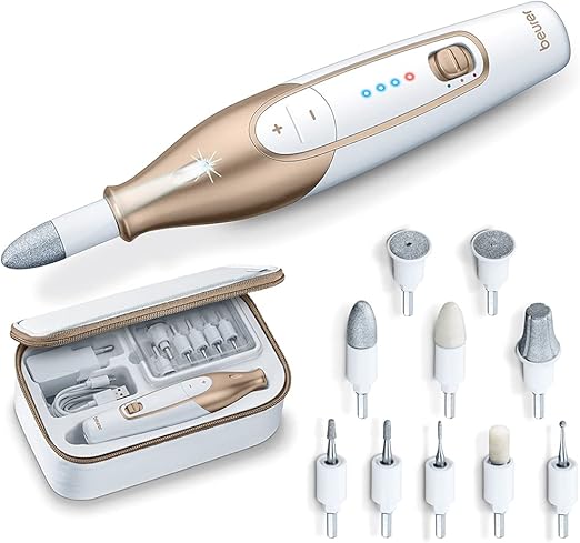 Kit eléctrico de manicura y pedicura Beurer MP 64 con batería, 10 acce...